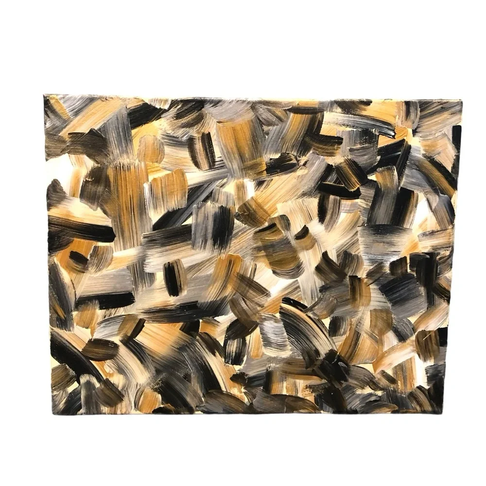 HANDCRAFTED BLACK/GOLD/SILVER/CREAM ABSTRACT ART